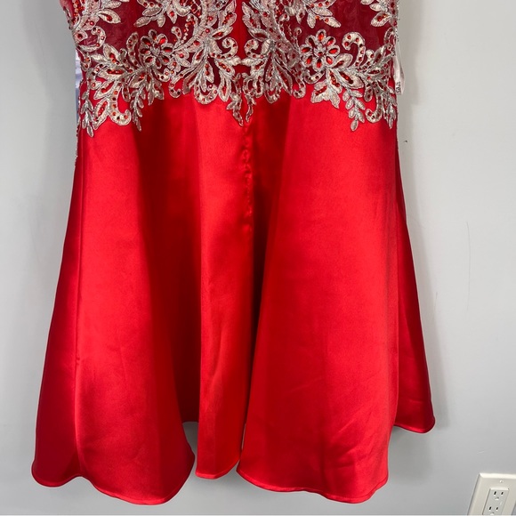 GLS Apparel Elizabeth A-Line Short Dress NWT Jewel Neck Sleeveless Satin Red XL - Picture 13 of 16